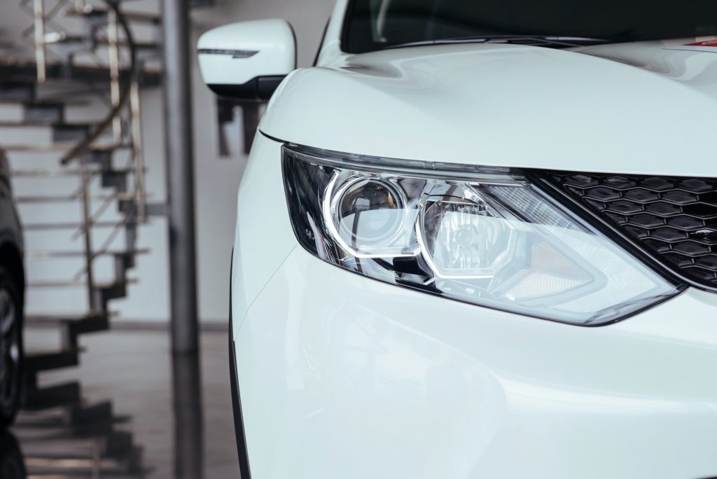 Headlights and hood of sport car